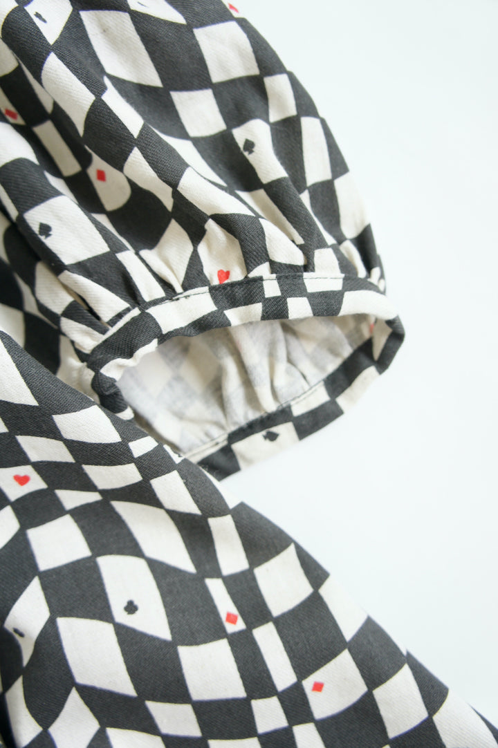 cotton linen playing card print dress