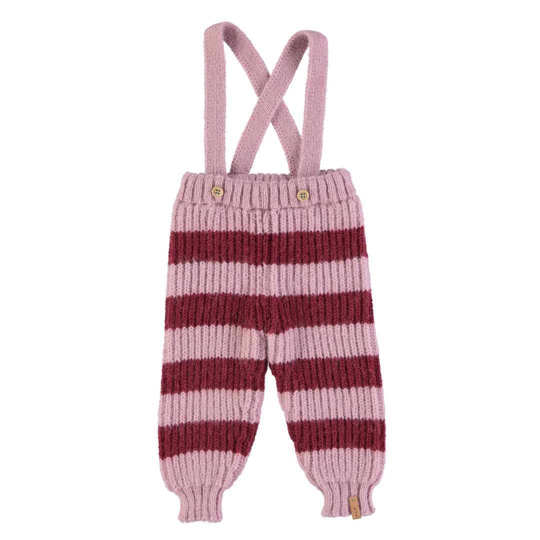 Knitted baby trousers w/ straps | Pink & raspberry stripes（12M-24M）