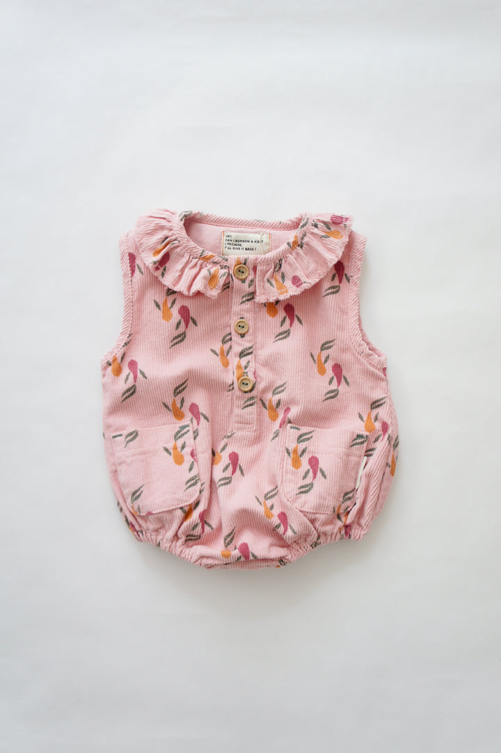 Sleeveless baby romper | pink w/ multicolor fishes（12M-24M）
