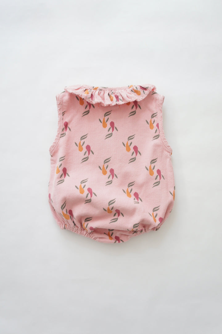 Sleeveless baby romper | pink w/ multicolor fishes（12M-24M）