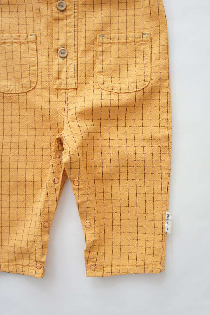 Jumpsuit | Yellow checkered w/ "united oceans" print（12M-24M）