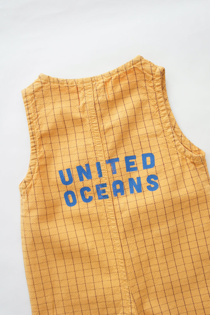 Jumpsuit | Yellow checkered w/ "united oceans" print（12M-24M）