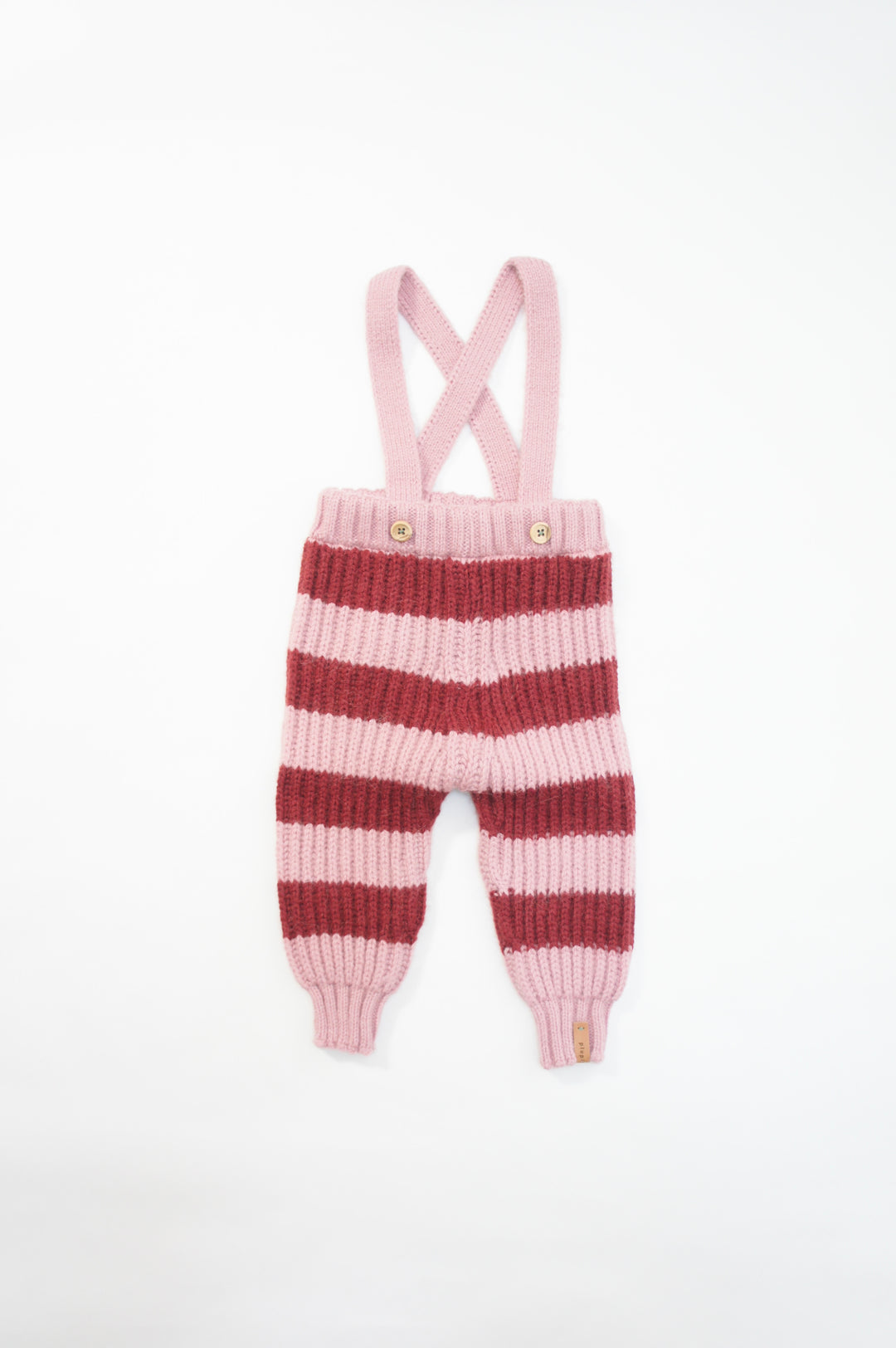 Knitted baby trousers w/ straps | Pink & raspberry stripes（12M-24M）